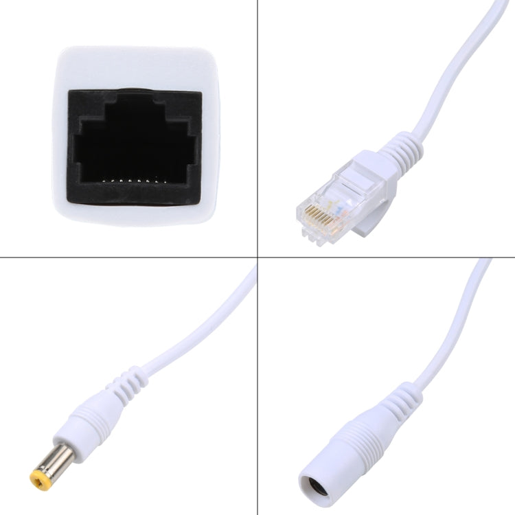 2 in 1 RJ45 POE Injector and Splitter Cable Set with 2.1x 5.5mm Female & Male DC Jack(Black)