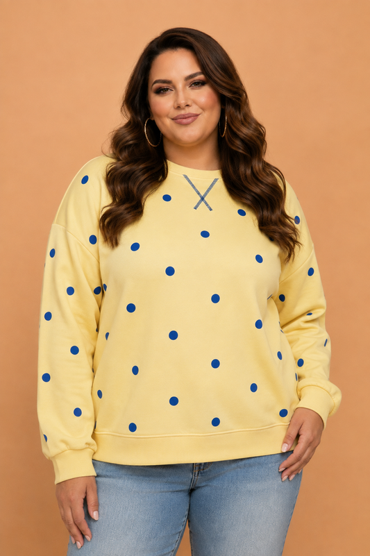 Plus Size Polka Dot Long Sleeve Split Hem Sweatshirt