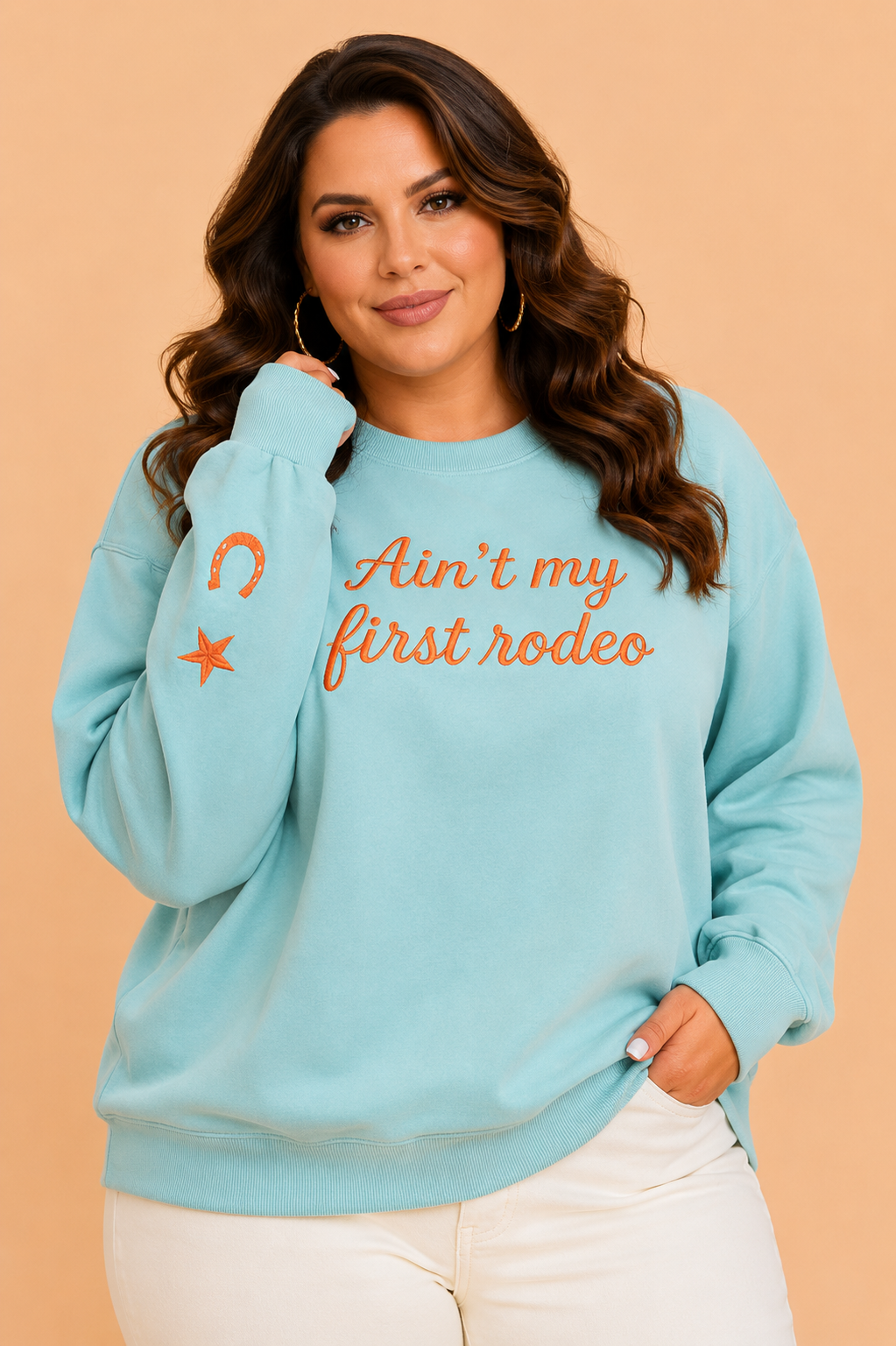 Plus Size Western Ain't My First Rodeo Embroidered Sweatshirt