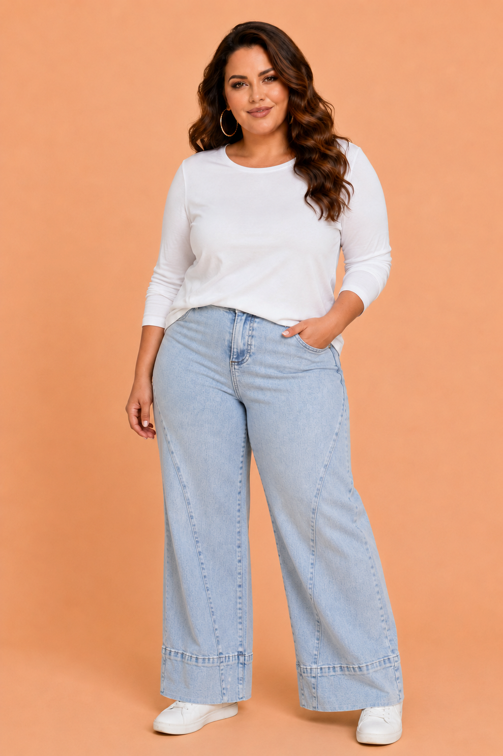 Plus Size Diagonal Seam High Waist Straight Leg Jeans