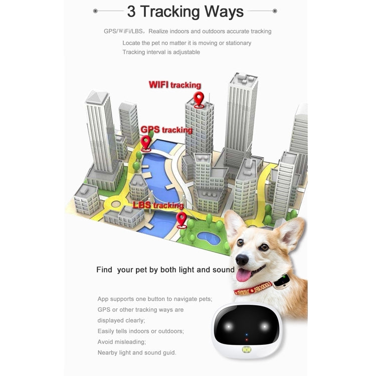 RF-V43 B Style IP67 Waterproof GPS + LBS + WiFi Pet Locator Pet Collar Tracking Device For North America/South America(Black)