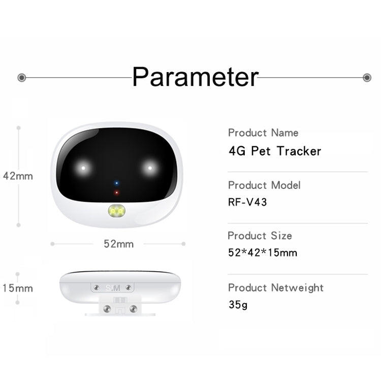 RF-V43 B Style IP67 Waterproof GPS + LBS + WiFi Pet Locator Pet Collar Tracking Device For North America/South America(Black)