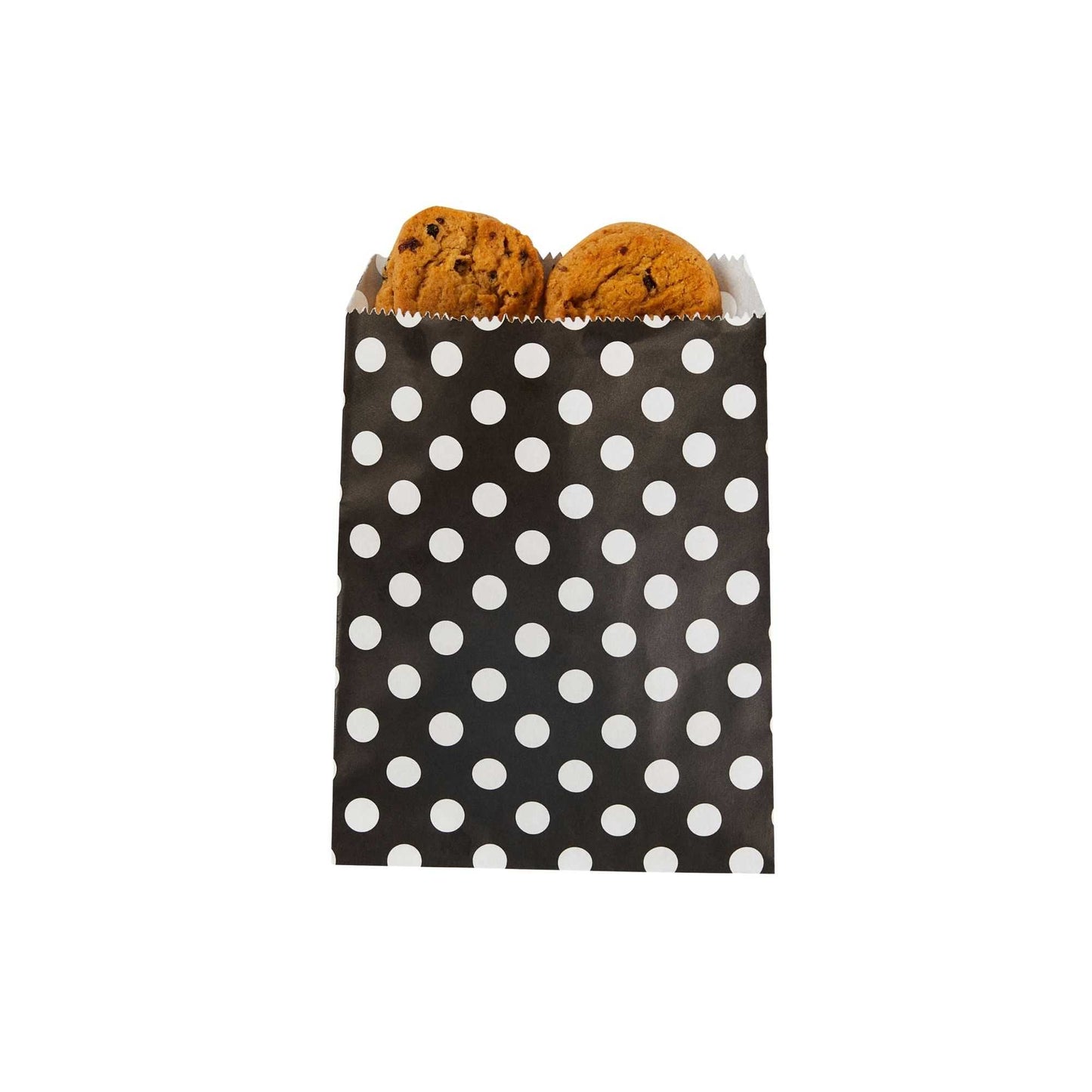 Bag Tek Rectangle Black Paper Bag - Polka Dots - 7" x 5" - 100 count box
