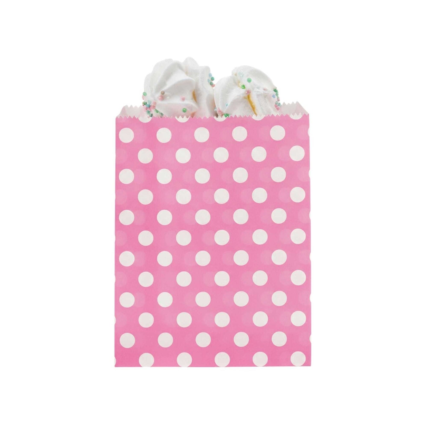 Bag Tek Rectangle Pink Paper Bag - Polka Dots - 7" x 5" - 100 count box