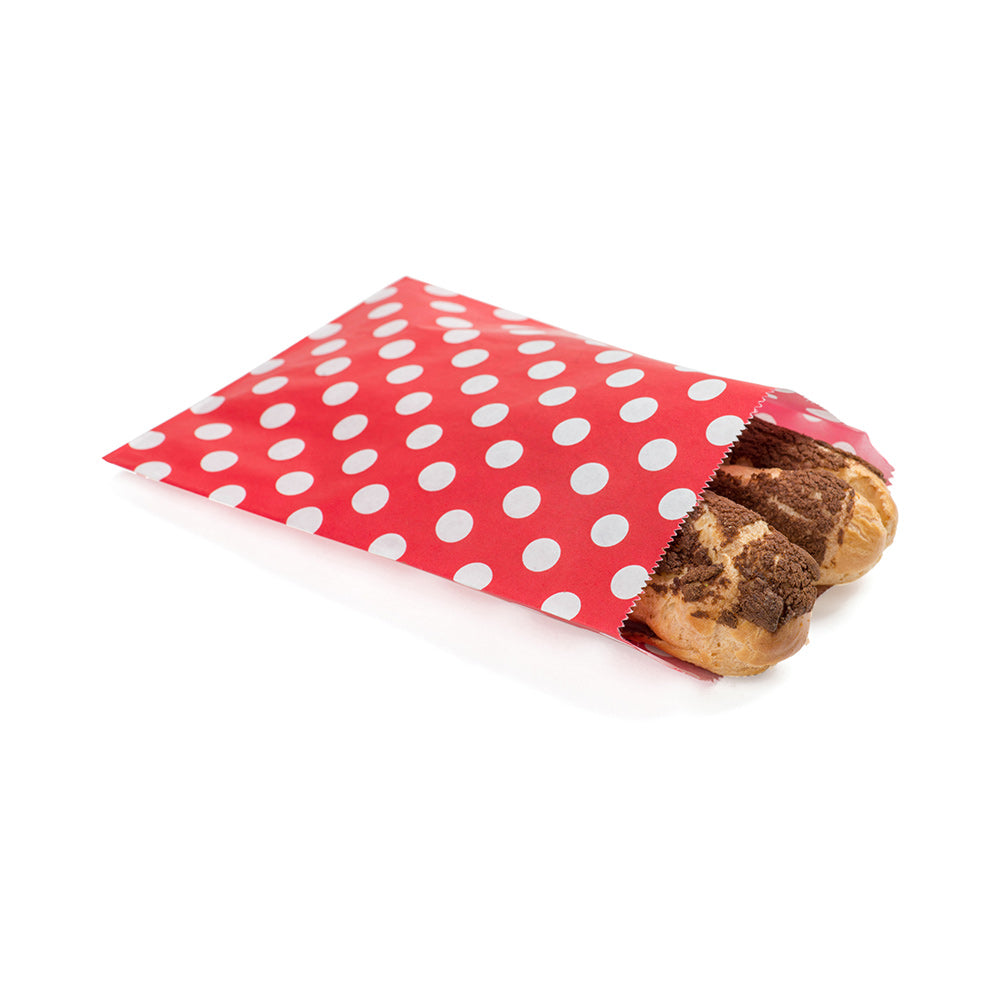 Bag Tek Rectangle Red Paper Bag - Polka Dots - 7" x 5" - 100 count box