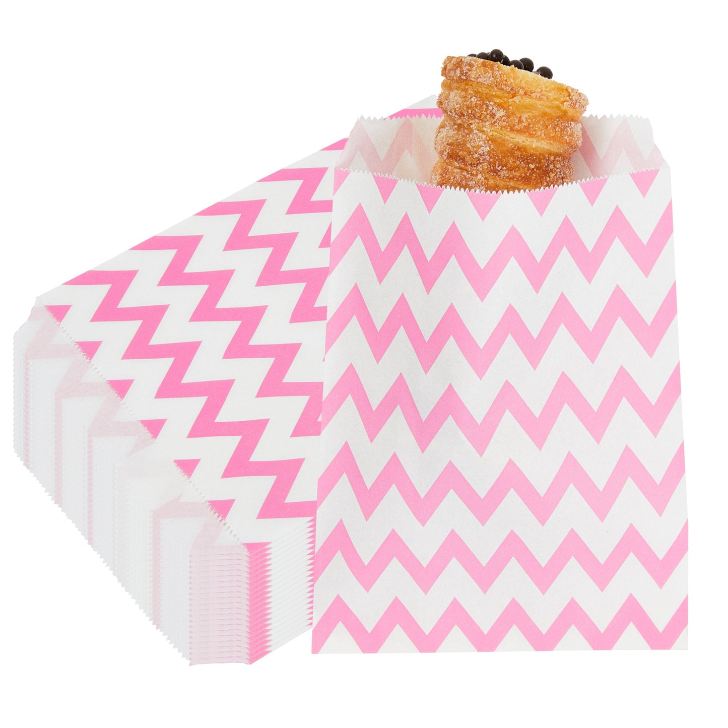 Bag Tek Rectangle Pink Paper Bag - Zig Zags - 7" x 5" - 100 count box