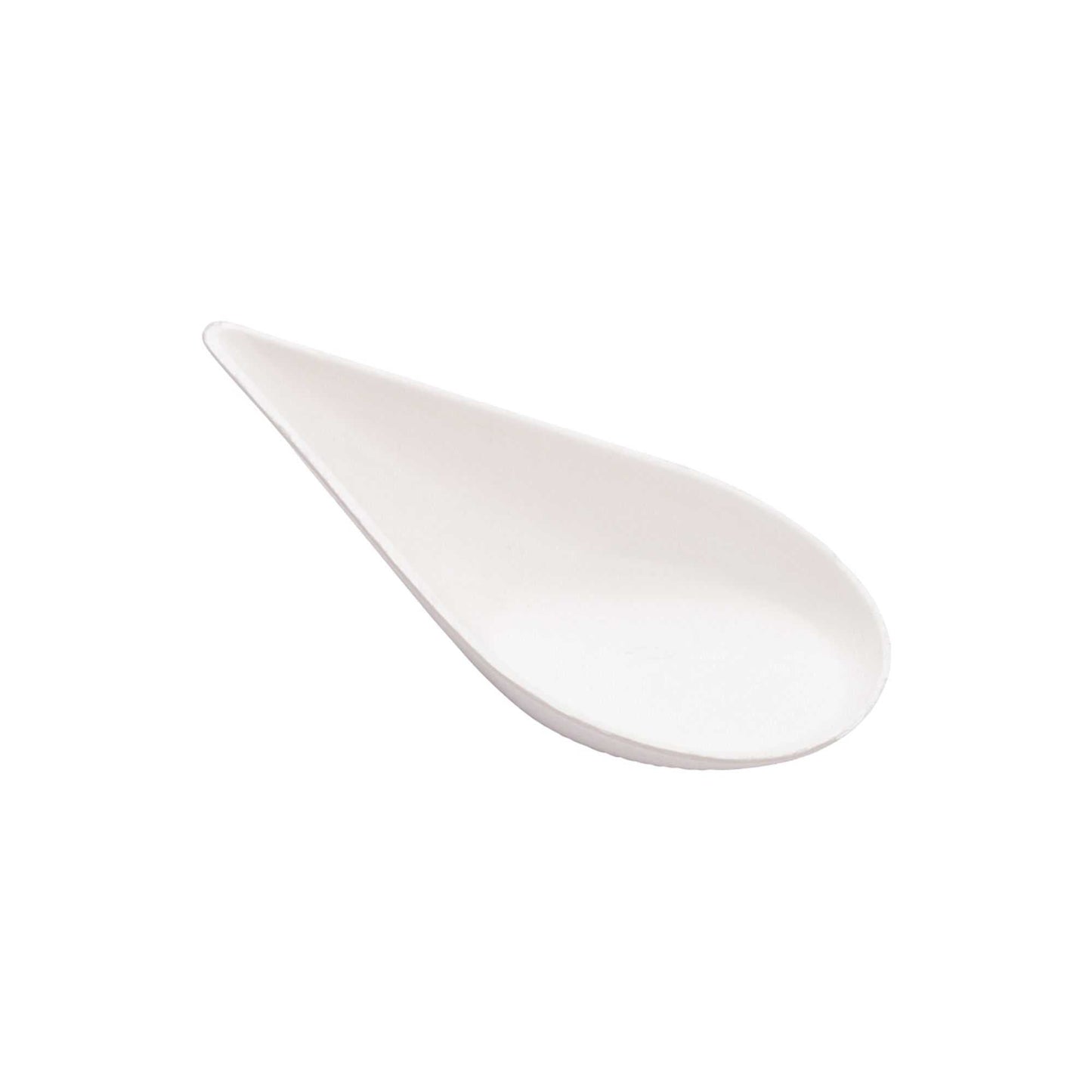 Pulp Tek Teardrop White Sugarcane / Bagasse Tasting Spoon - 4 1/4" x 2" x 1 1/4" - 100 count box