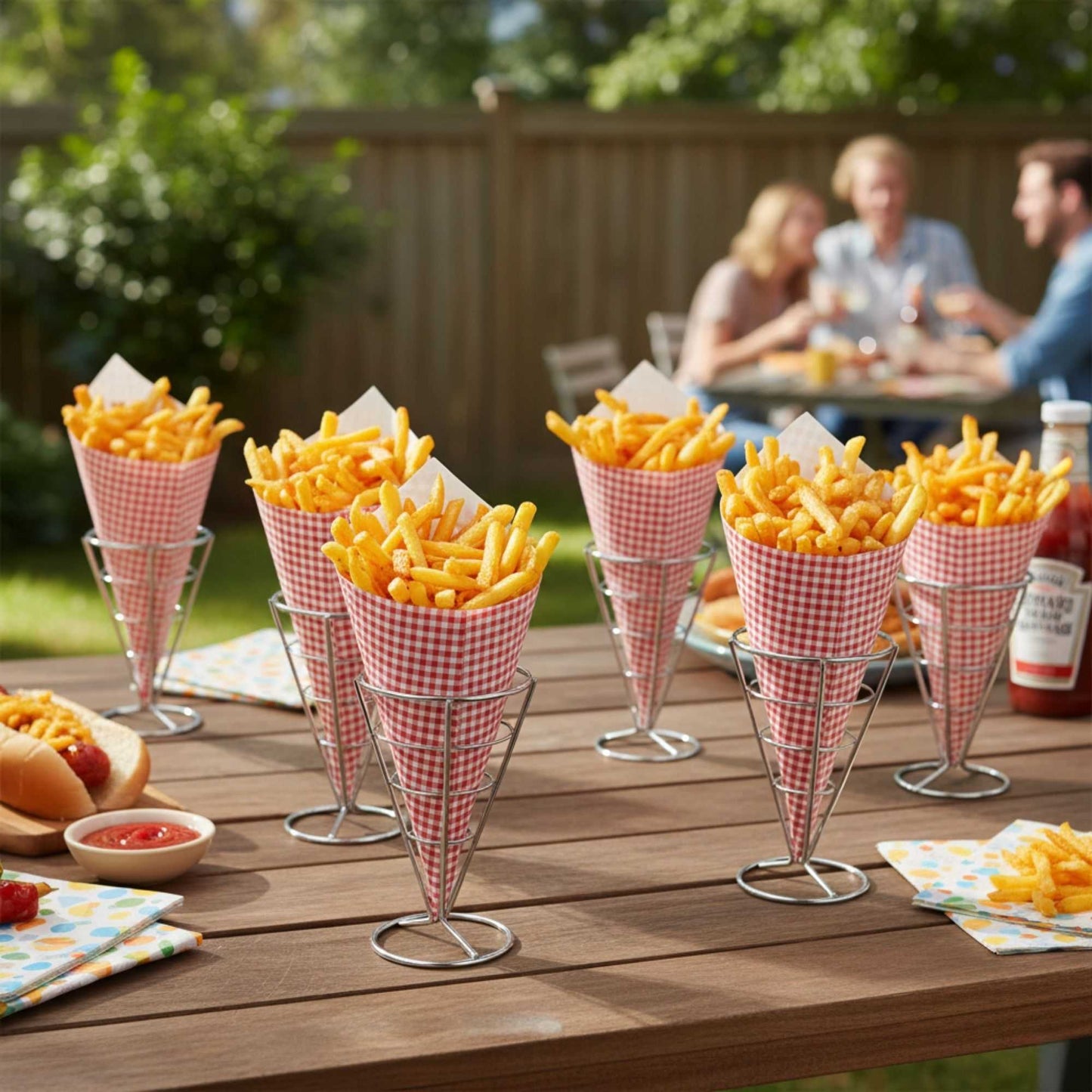 Cone Tek Picnic Print Paper Food Cone - 9 1/2" x 4 1/2" - 100 count box