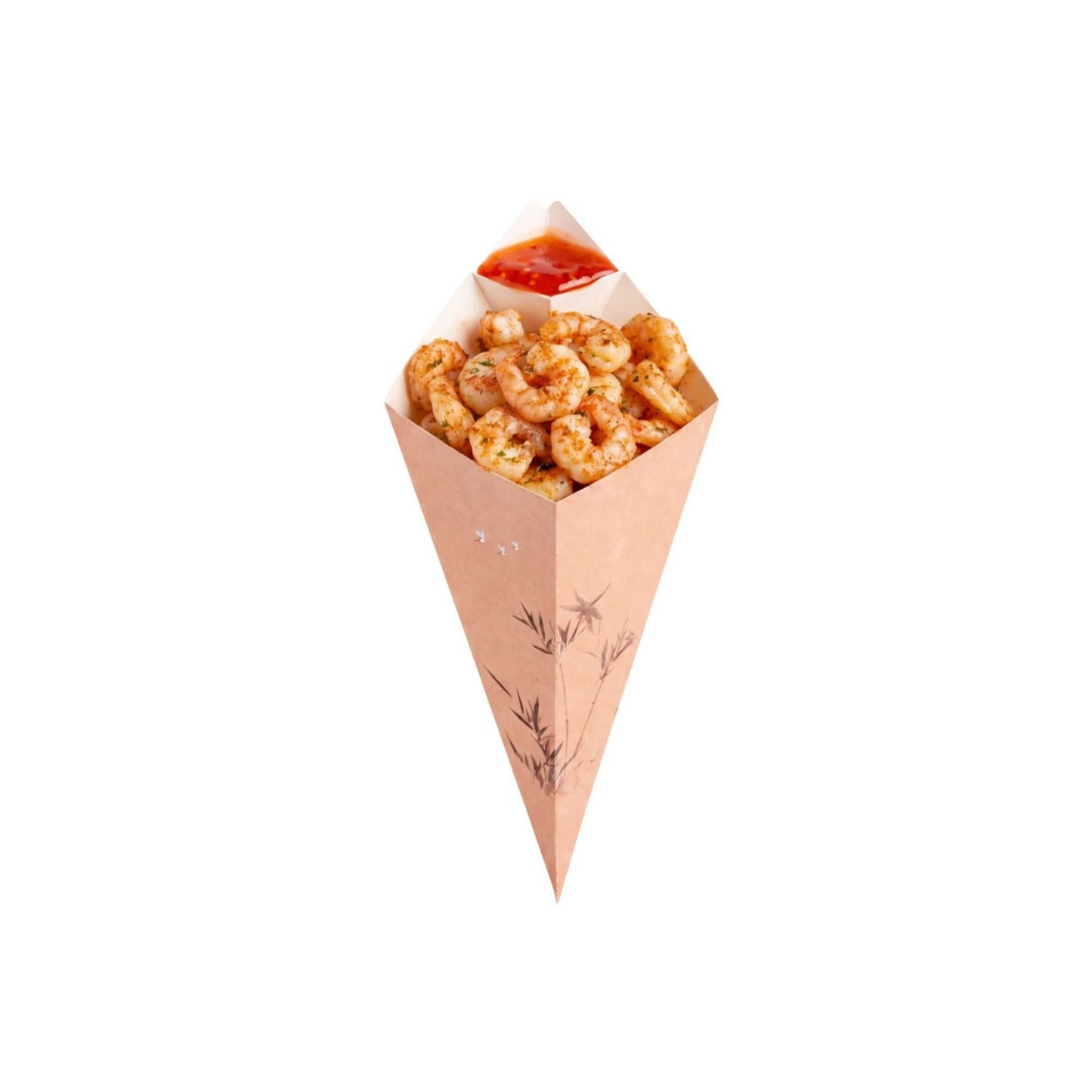 Cone Tek Bamboo Print Paper Food Cone - with Dipping Pocket - 9 1/2" x 5 1/2" - 100 count box
