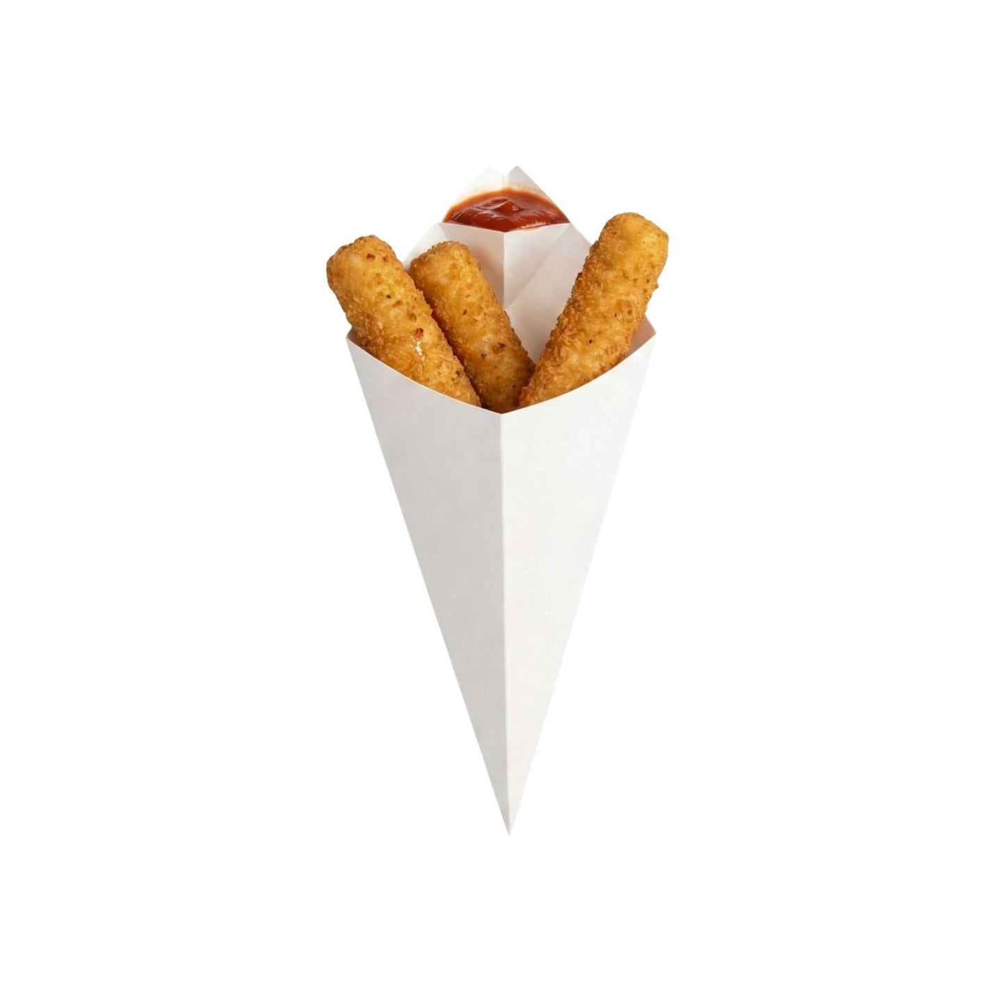 Cone Tek White Paper Food Cone - with Dipping Pocket - 11" x 6 1/2" - 100 count box