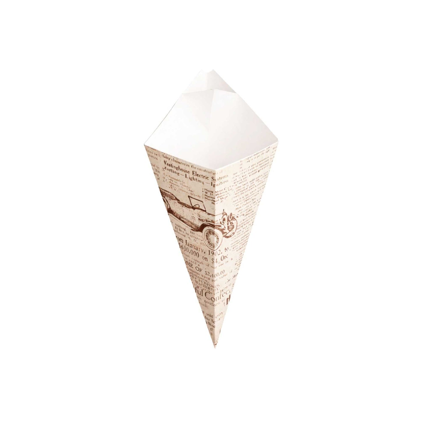 Cone Tek Newsprint Paper Food Cone - with Dipping Pocket - 11" x 6 1/2" - 100 count box