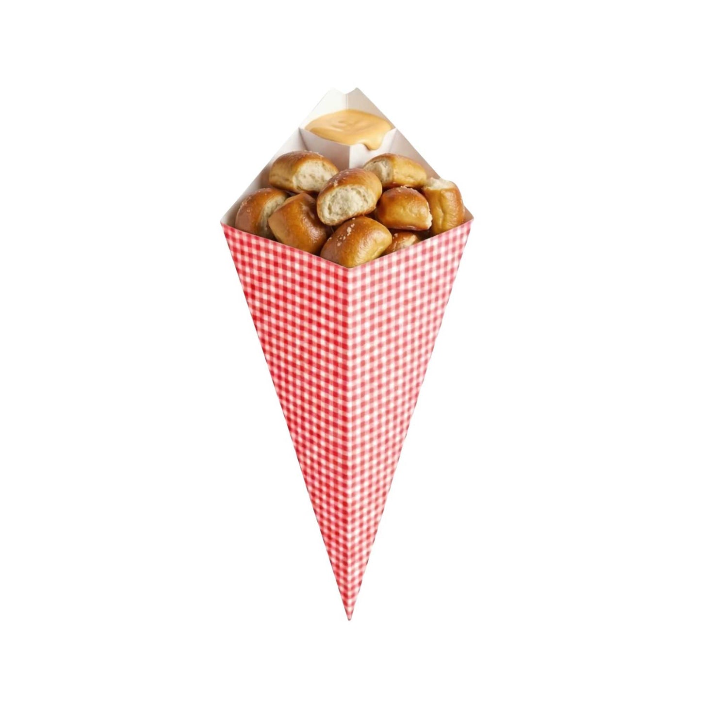 Cone Tek Picnic Print Paper Food Cone - with Dipping Pocket - 15" x 9" - 100 count box