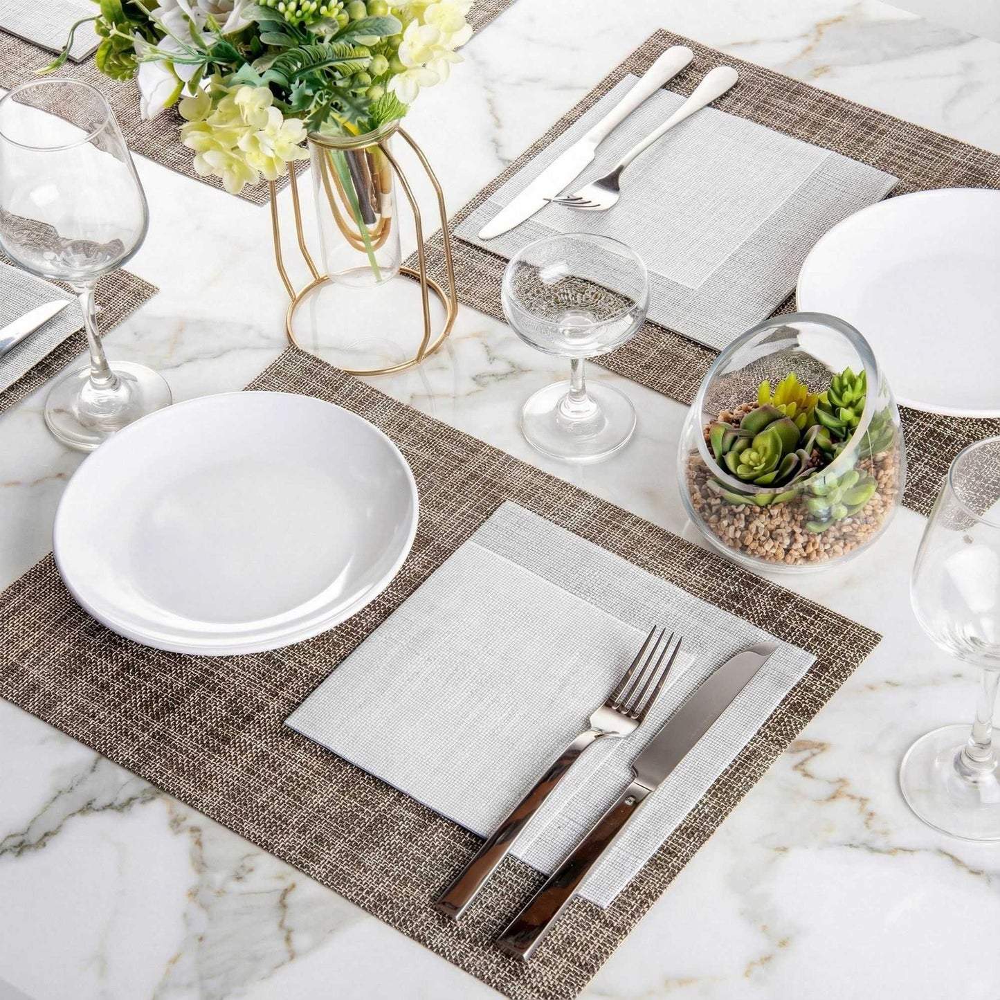 Luxenap Square White Paper Napkin - Air Laid, with Gray Threads - 15 3/4" x 15 3/4" - 25 count box