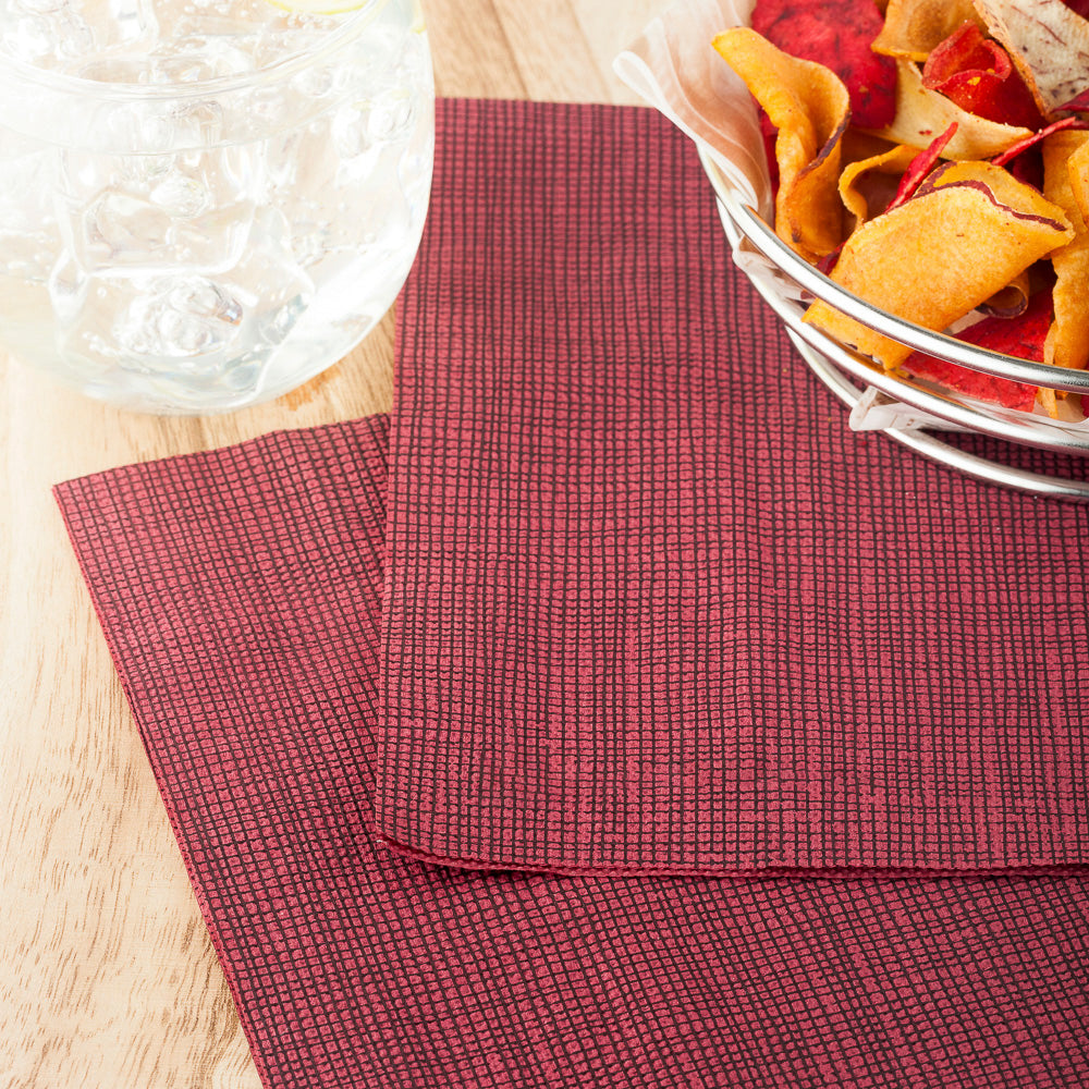 Luxenap Square Bordeaux Paper Napkin - Micropoint, 2-Ply, with Black Threads - 15 1/2" x 15 1/4" - 50 count box