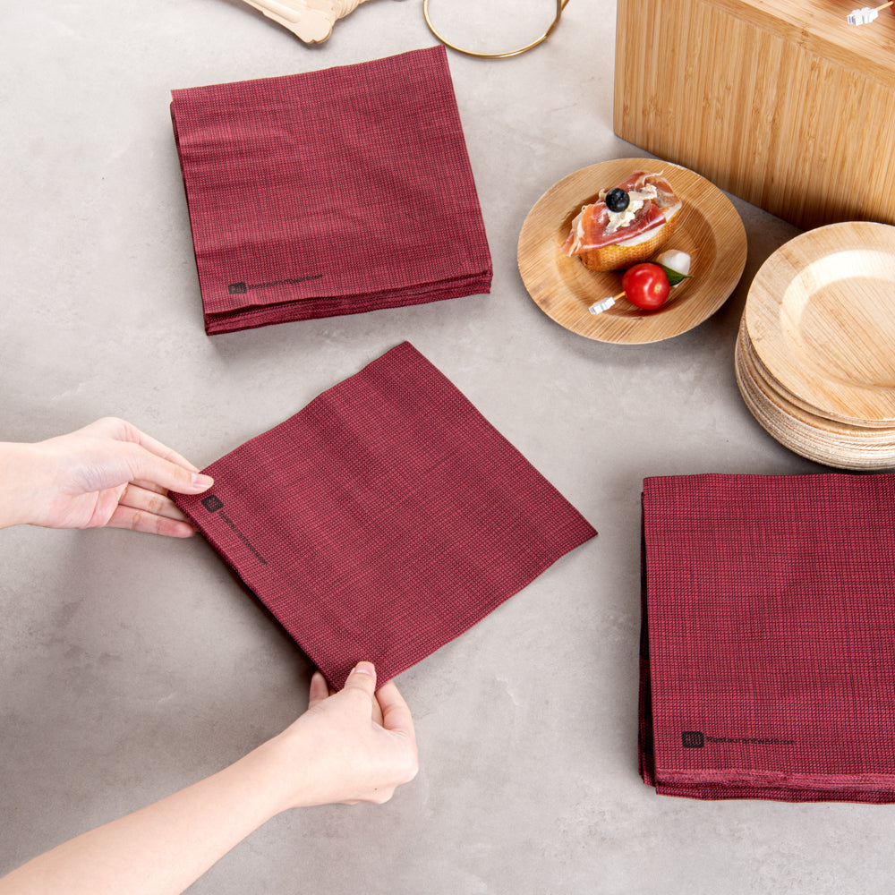 Luxenap Square Bordeaux Paper Napkin - Micropoint, 2-Ply, with Black Threads - 15 1/2" x 15 1/4" - 50 count box