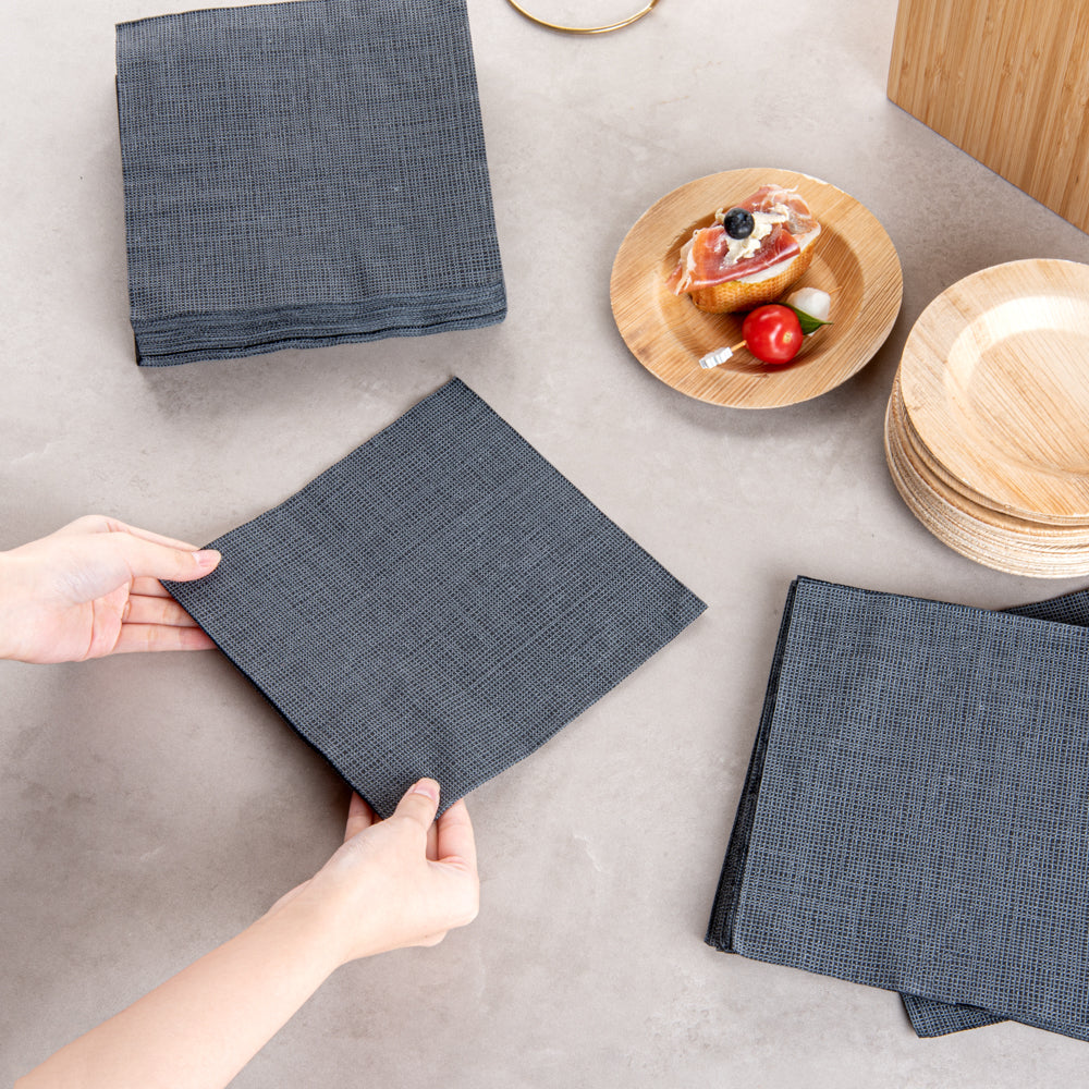 Luxenap Square Black Paper Napkin - Micropoint, 2-Ply, with White Threads - 15 1/2" x 15 1/4" - 50 count box