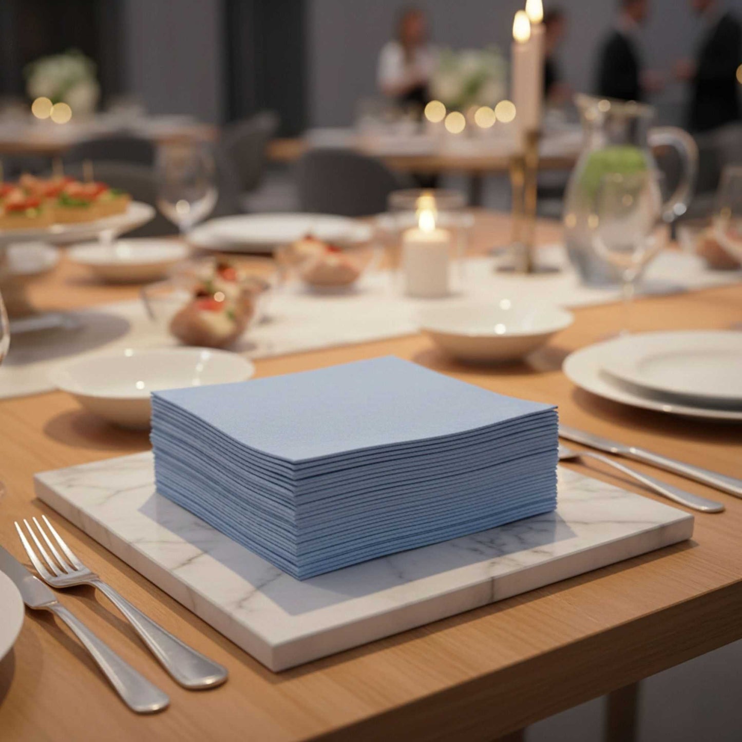 Luxenap Square Celeste Denim Paper Napkin - Air Laid - 15 3/4" x 15 3/4" - 600 count box