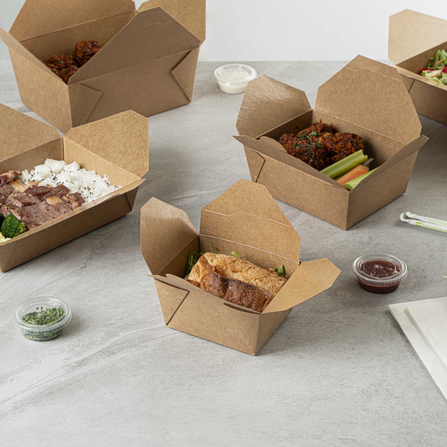 Bio Tek 30 oz Rectangle Kraft Paper #1 Bio Box Take Out Container - 5" x 4" x 2 1/2" - 200 count box