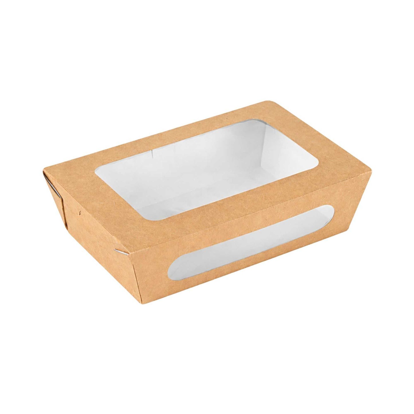 Cafe Vision 57 oz Rectangle Kraft Paper Extra Large Bio Take Out Container - Two Windows - 8" x 5 1/2" x 2 1/2" - 200 count box
