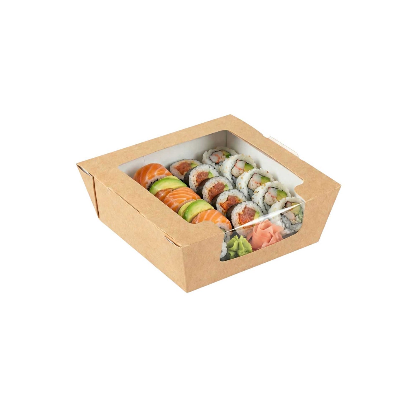 Cafe Vision 26 oz Rectangle Kraft Paper Medium Bio Salad Box - 5 3/4" x 5 3/4" x 1 3/4" - 200 count box