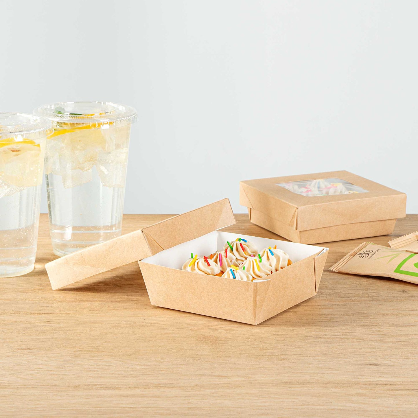 Cafe Vision 13 oz Square Kraft Paper Small Take Out Container - 4 1/2" x 4 1/2" x 1 1/2" - 200 count box