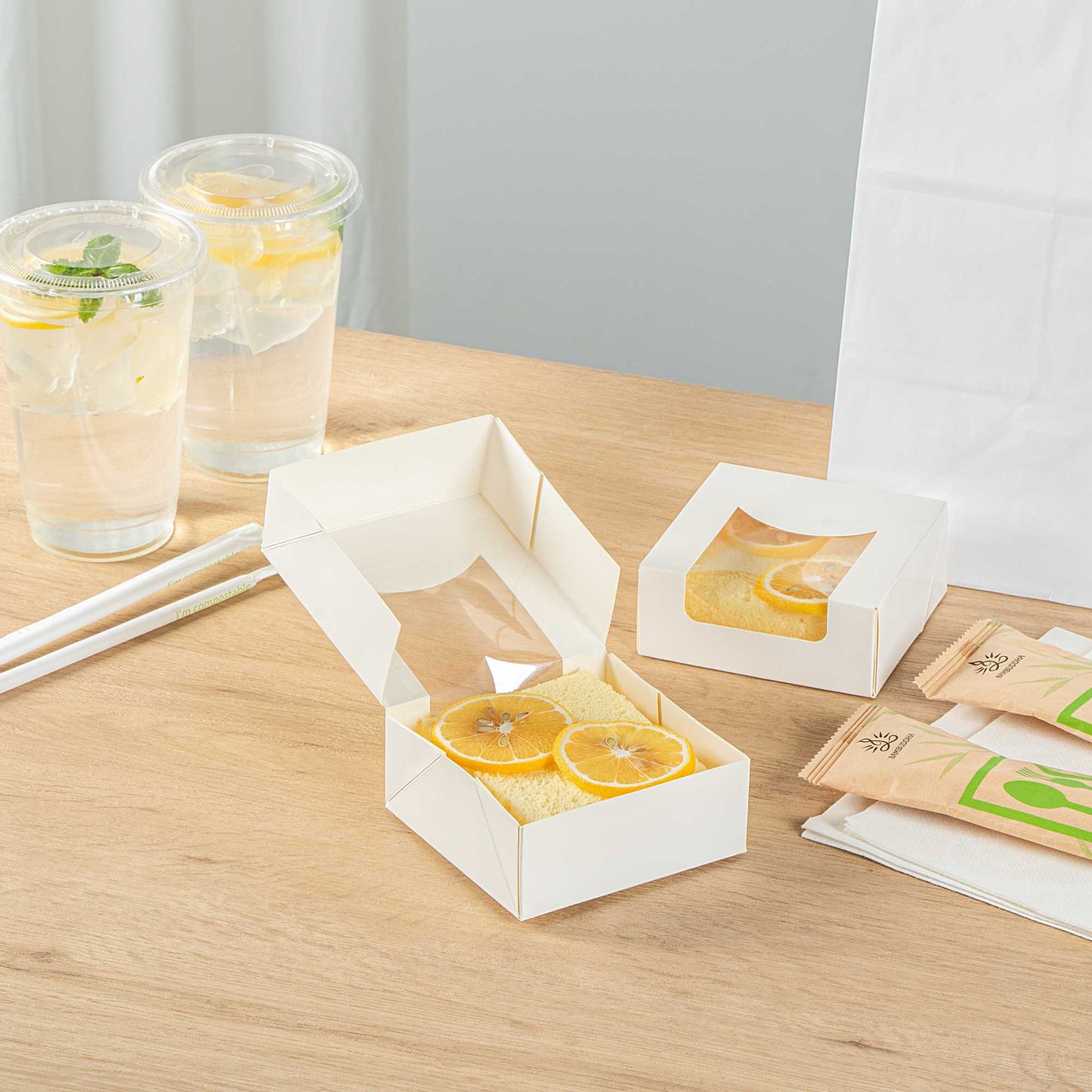 Cafe Vision 11 oz Square White Paper Small Take Out Container - 4" x 4" x 1 1/2" - 200 count box