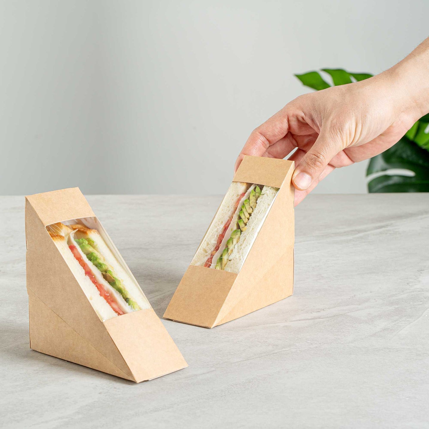Cafe Vision Triangle Kraft Paper Small Sandwich Box - 4 3/4" x 4 3/4" x 2" - 200 count box