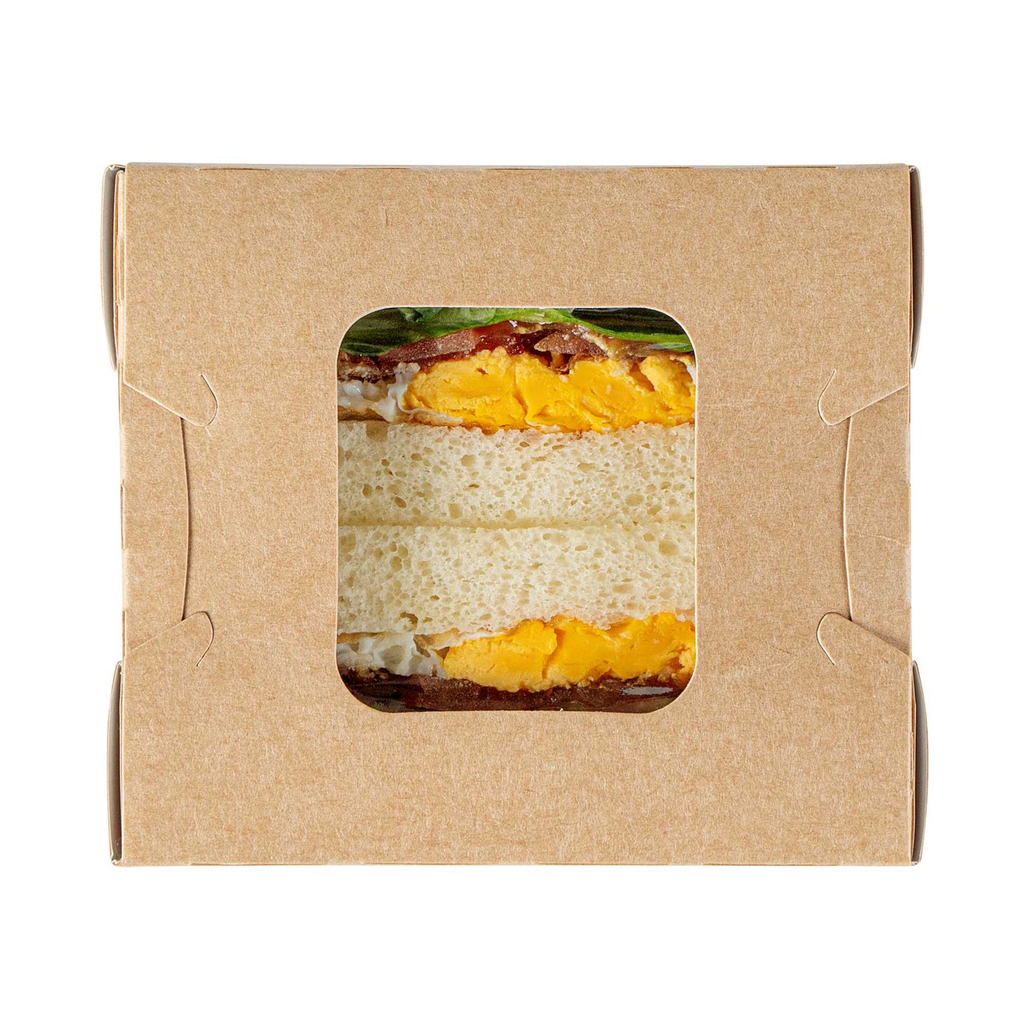 Cafe Vision 12 oz Rectangle Kraft Paper Mini Bio Take Out Container - Two Windows - 4 1/4" x 3 3/4" x 1 3/4" - 200 count box
