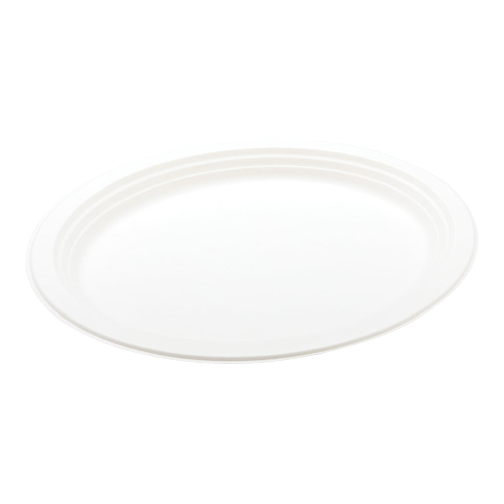 Pulp Tek Oval White Sugarcane / Bagasse Large Plate - 12 1/2" x 10" x 1" - 100 count box