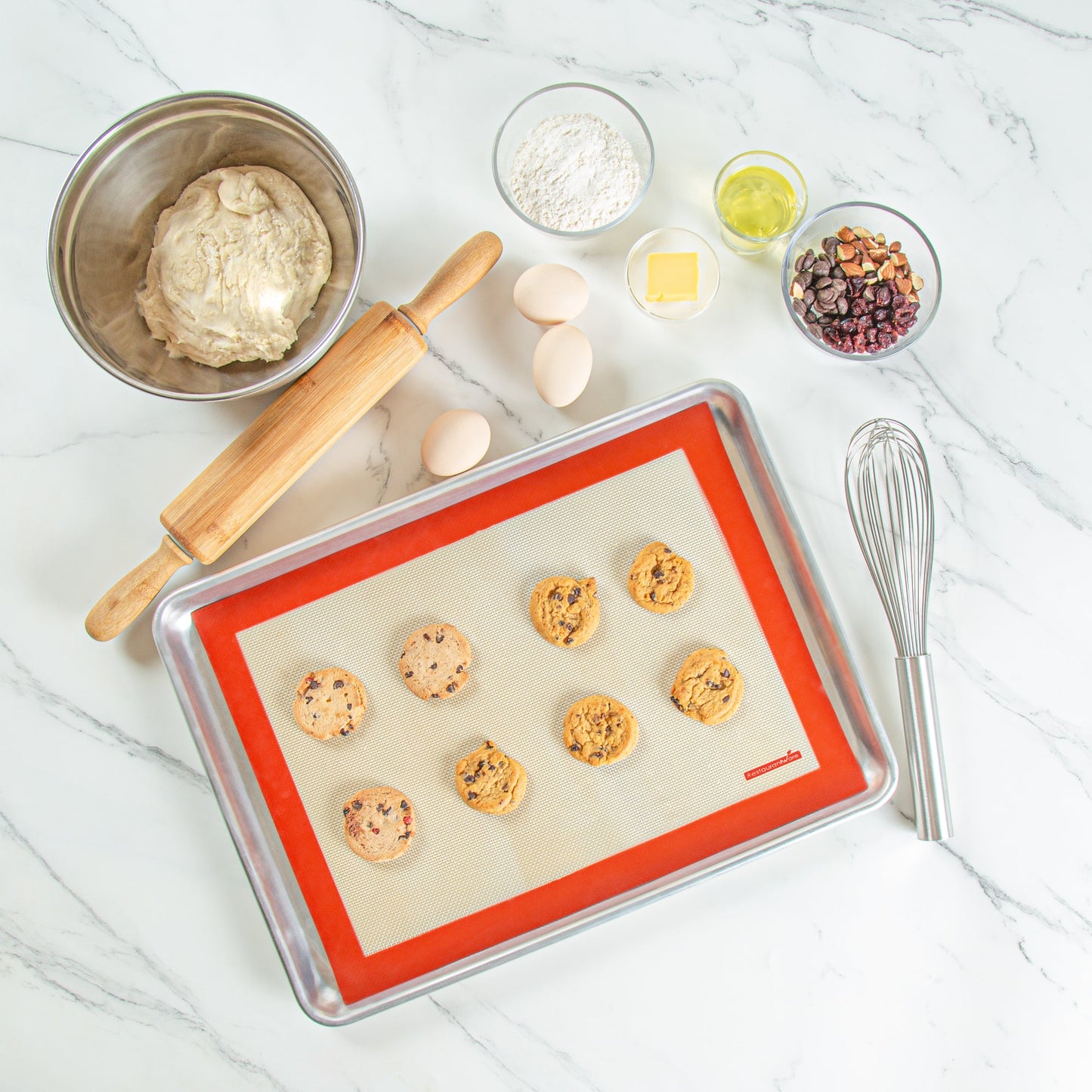 Pastry Tek Rectangle Tan and Red Silicone Half Size Baking Mat - Ultra Durable - 11 3/4" x 15 3/4" - 1 count box