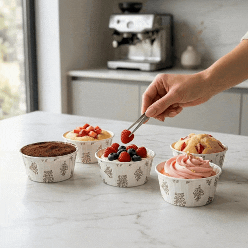 Panificio 5 oz Round Vintage Floral Paper Large Baking Cup - Pleated - 3 3/4" x 3 3/4" x 1 1/2" - 200 count box