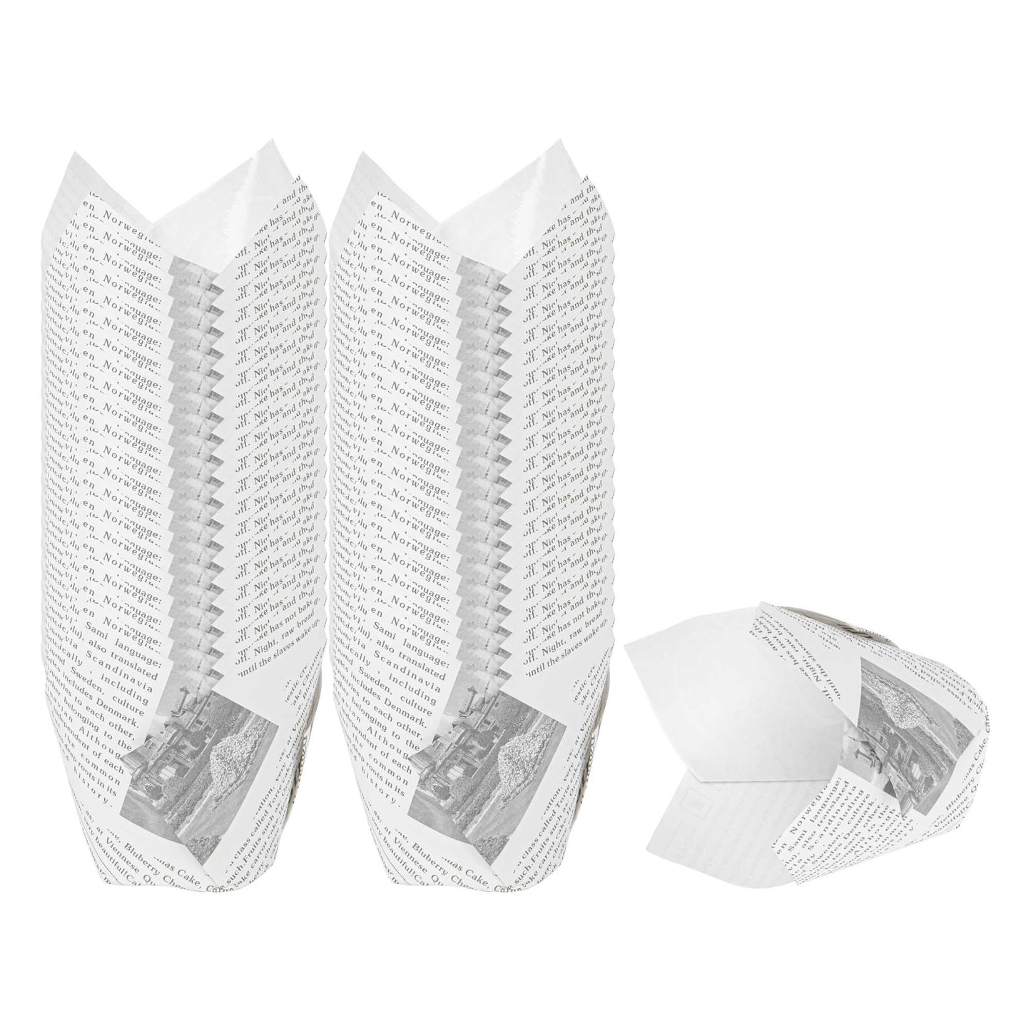 Panificio 3.5 oz Tulip Newsprint Paper Tall Baking Cup - 3 1/4" x 3 1/4" x 3 1/4" - 200 count box