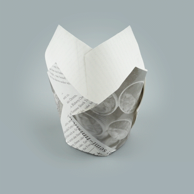 Panificio 3.5 oz Tulip Newsprint Paper Tall Baking Cup - 3 1/4" x 3 1/4" x 3 1/4" - 200 count box