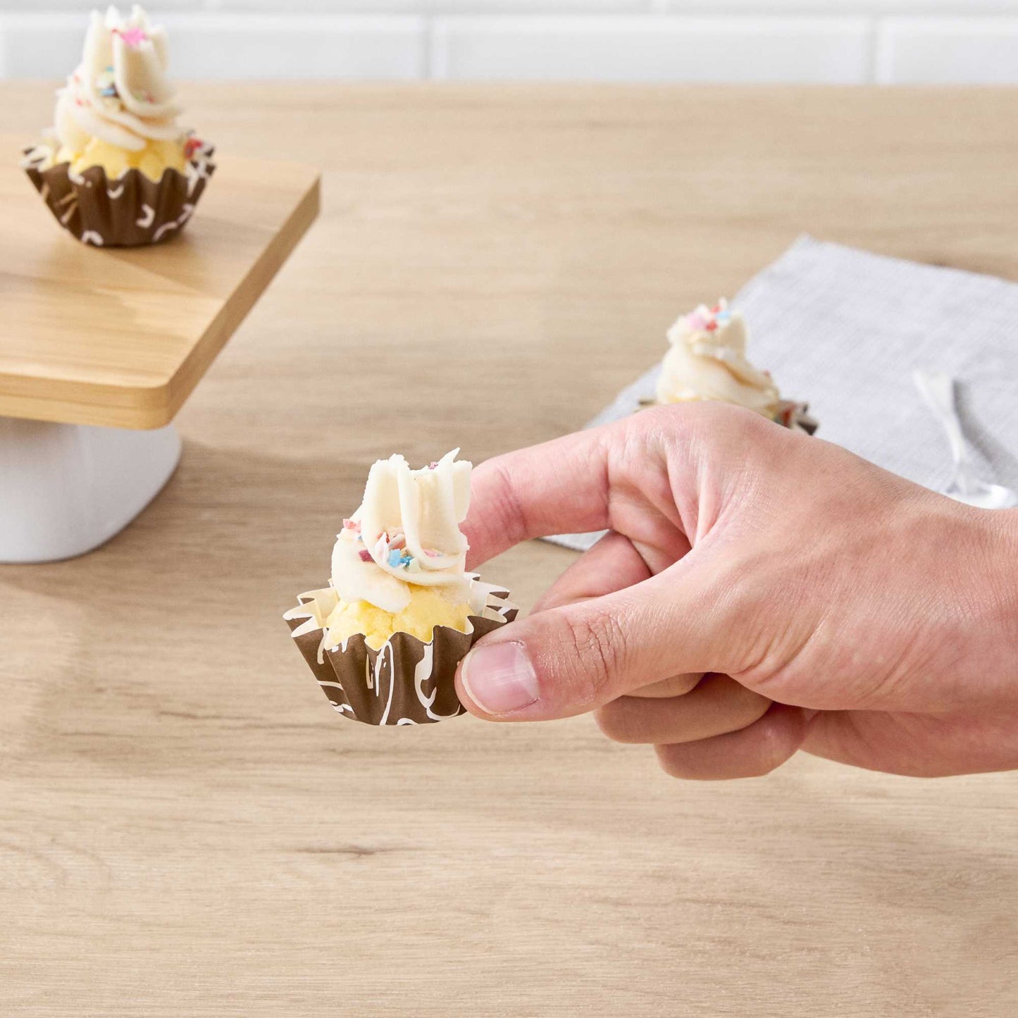 Panificio 0.4 oz Round Chocolate Wisp Paper Mini Baking Cup - Flared - 2" x 2" x 1/2" - 200 count box