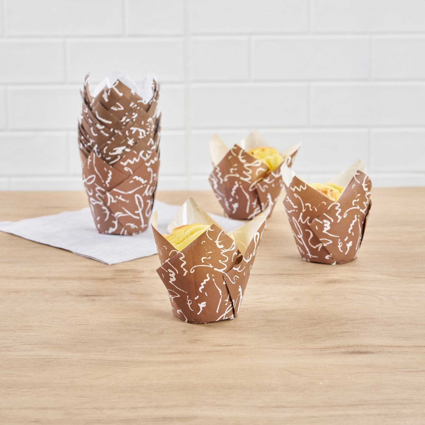 Panificio 2 oz Tulip Chocolate Wisp Paper Tall Baking Cup - 3 1/4" x 3 1/4" x 3" - 200 count box