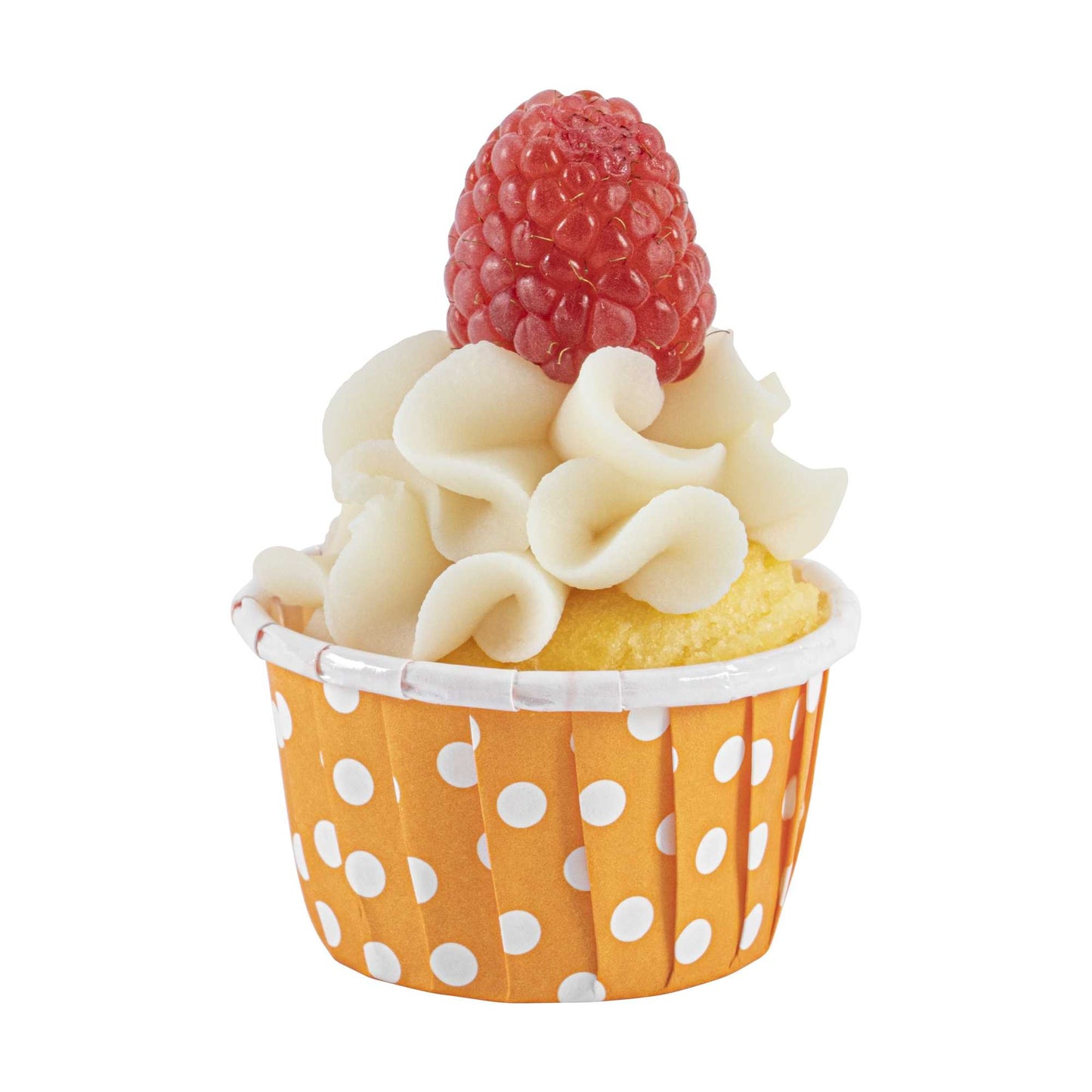 Panificio 1 oz Round Polka-Dotted Hot Orange Paper Small Baking Cup - Pleated - 2" x 2" x 1 1/4" - 200 count box