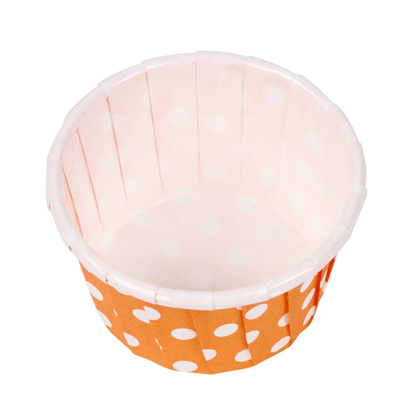 Panificio 1 oz Round Polka-Dotted Hot Orange Paper Small Baking Cup - Pleated - 2" x 2" x 1 1/4" - 200 count box