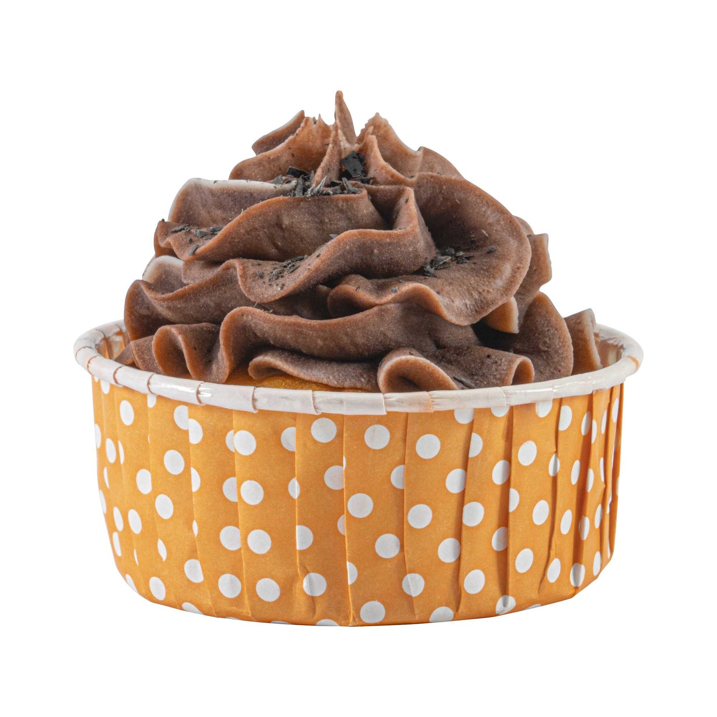 Panificio 5 oz Round Polka-Dotted Hot Orange Paper Large Baking Cup - Pleated - 3 3/4" x 3 3/4" x 1 1/2" - 200 count box