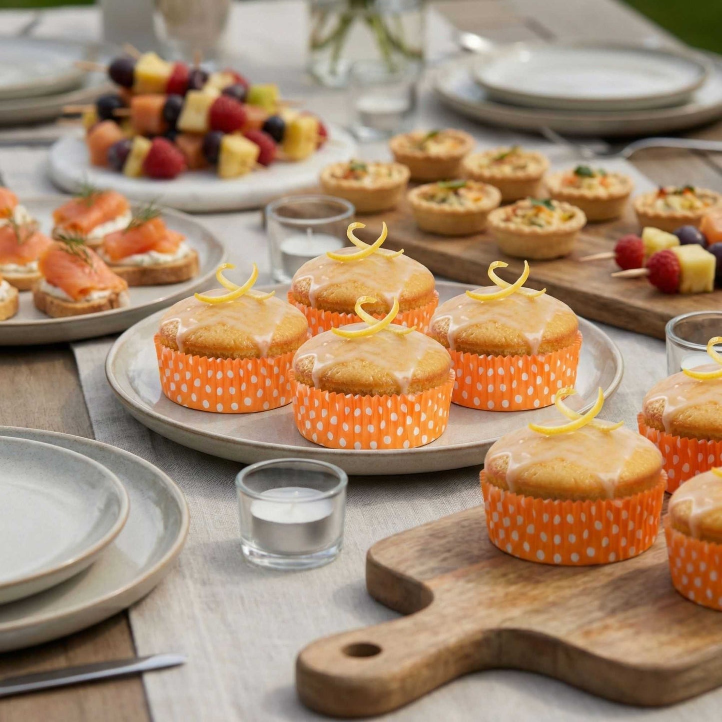 Panificio 4 oz Round Polka-Dotted Hot Orange Paper Baking Cup - Ridged - 3 1/2" x 3 1/2" x 1" - 200 count box