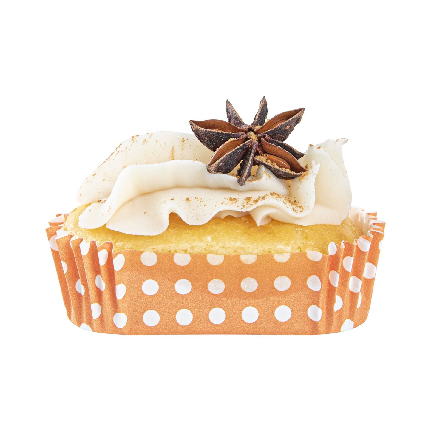 Panificio 1 oz Elliptical Polka-Dotted Hot Orange Paper Regular Baking Cup - Ridged - 3 1/2" x 1 1/2" x 3/4" - 200 count box