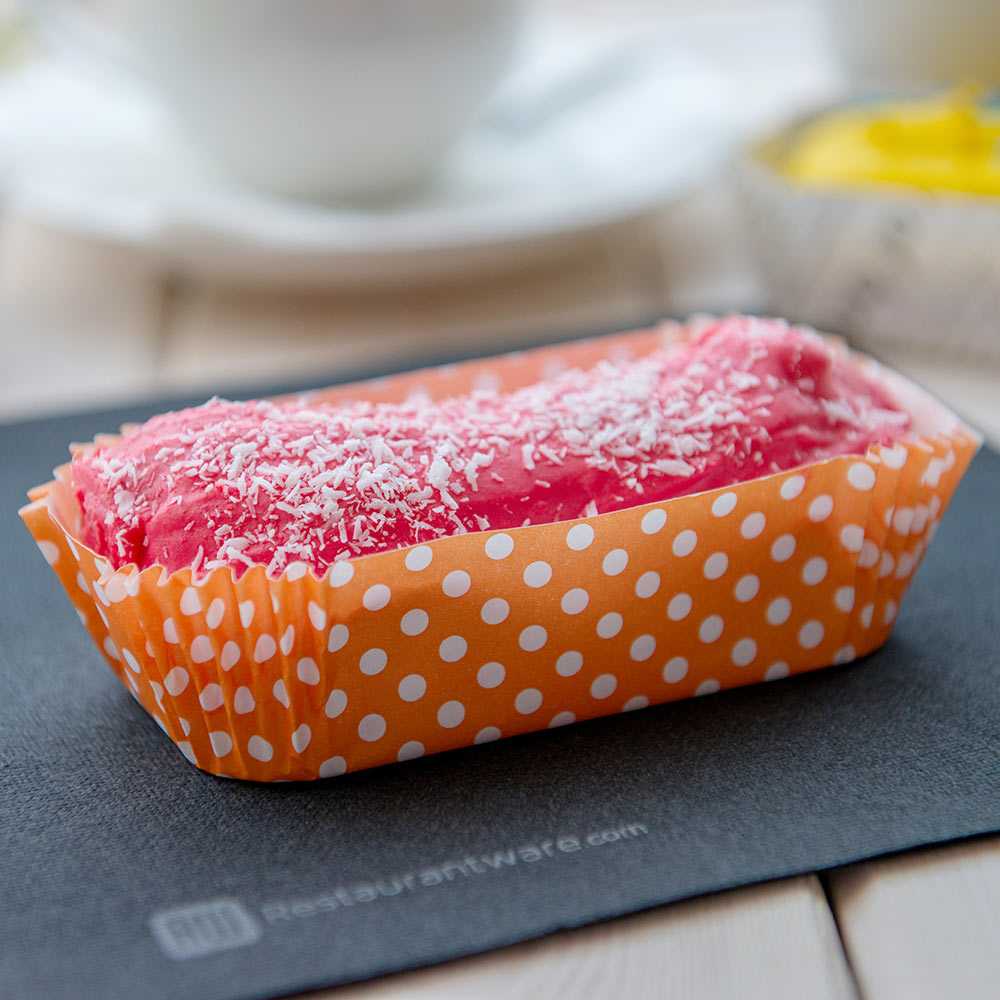 Panificio 5 oz Elliptical Polka-Dotted Hot Orange Paper Large Baking Cup - Ridged - 4 1/2" x 2 1/2" x 1 1/4" - 200 count box