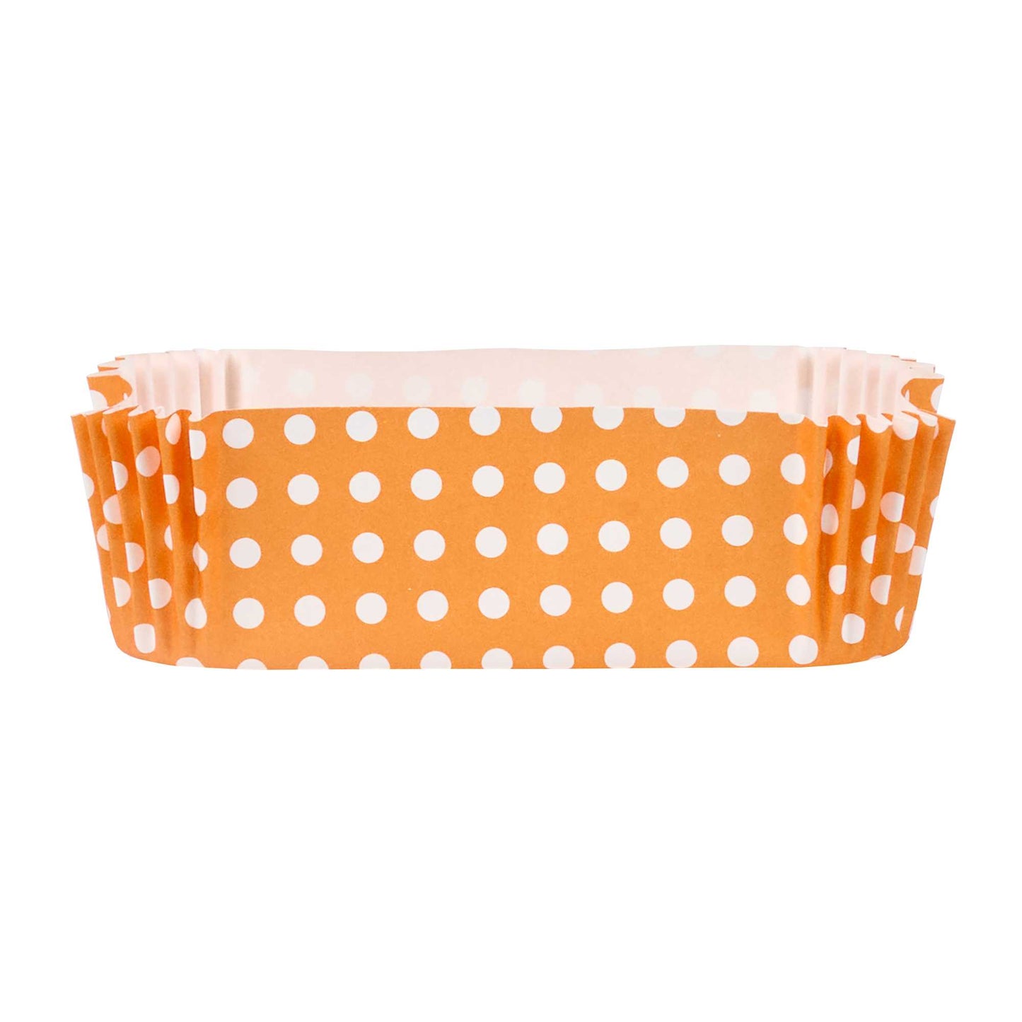 Panificio 5 oz Elliptical Polka-Dotted Hot Orange Paper Large Baking Cup - Ridged - 4 1/2" x 2 1/2" x 1 1/4" - 200 count box