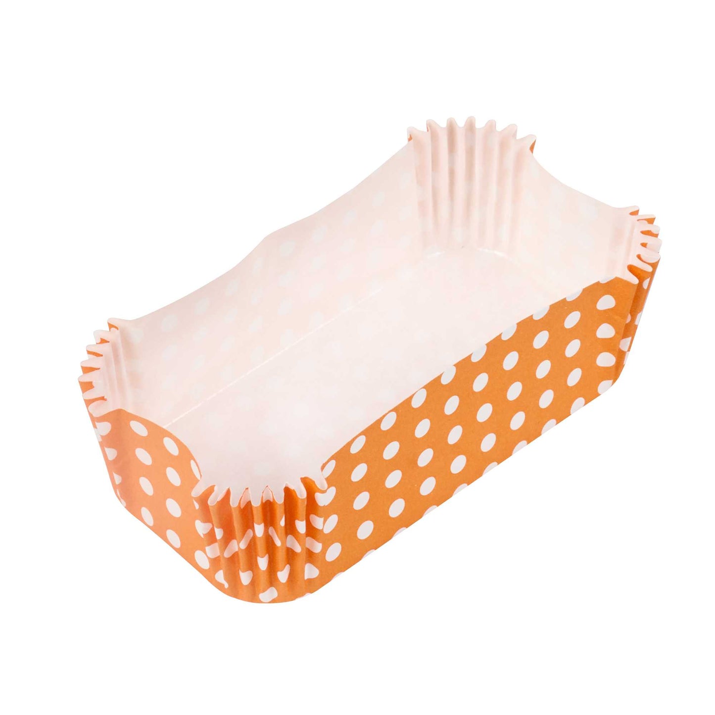 Panificio 5 oz Elliptical Polka-Dotted Hot Orange Paper Large Baking Cup - Ridged - 4 1/2" x 2 1/2" x 1 1/4" - 200 count box