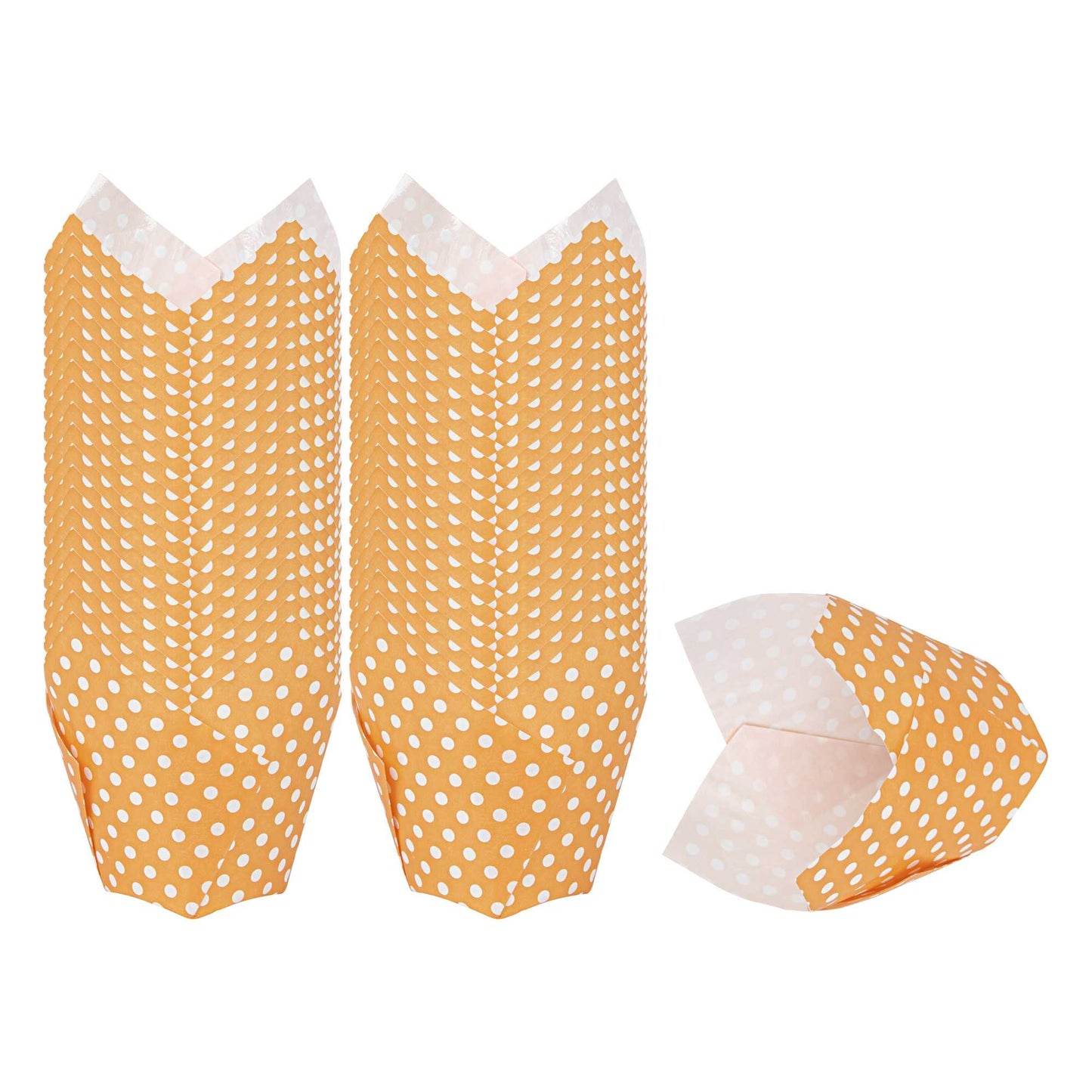 Panificio 2 oz Tulip Polka-Dotted Hot Orange Paper Tall Baking Cup - 3 1/4" x 3 1/4" x 3 1/2" - 200 count box