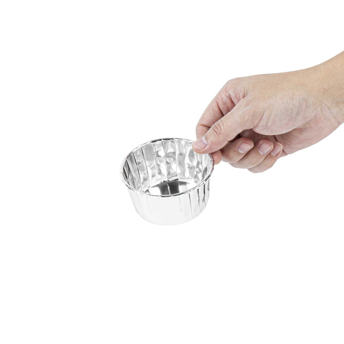 Panificio 5.5 oz Round Metallic Silver Paper Large Baking Cup - Pleated - 3" x 3" x 1 1/2" - 200 count box