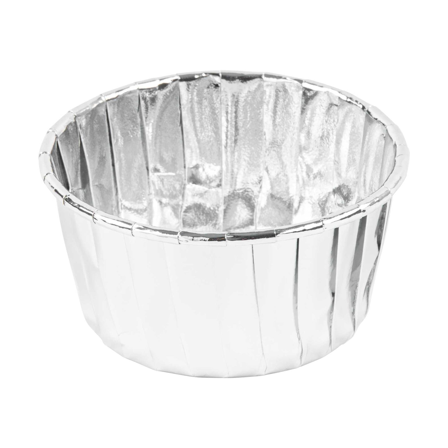 Panificio 5.5 oz Round Metallic Silver Paper Large Baking Cup - Pleated - 3" x 3" x 1 1/2" - 200 count box