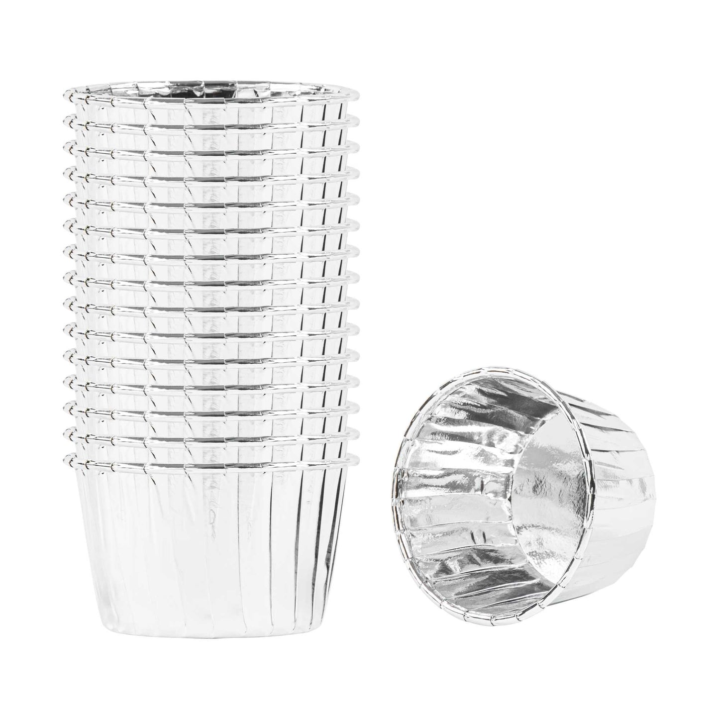 Panificio 3 oz Round Metallic Silver Paper Small Baking Cup - Pleated - 2 1/2" x 2 1/2" x 1 1/2" - 200 count box