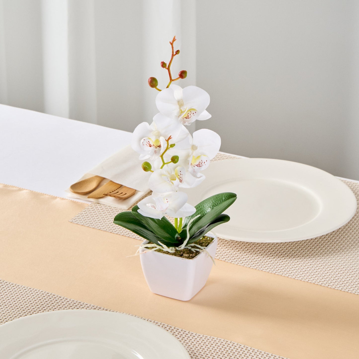 Fiore White Plastic Orchid in Plastic Pot - 5 Blooms - 4" x 4" x 13" - 12 count box