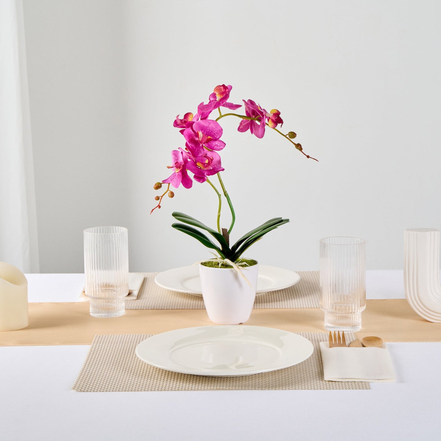 Fiore Round Magenta Plastic Moth Orchid in Plastic Pot - 8 Blooms - 4" x 4" x 15" - 12 count box