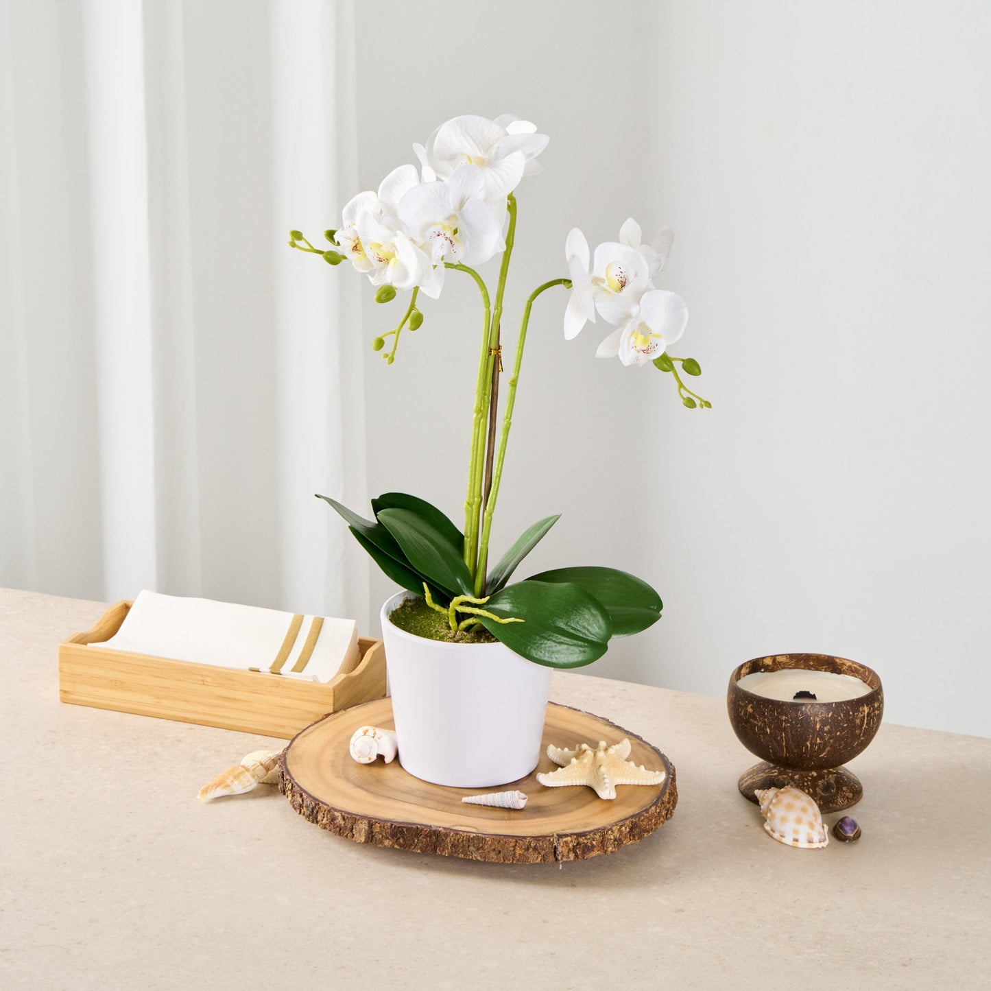 Fiore White Plastic Orchid in Plastic Pot - 12 Blooms - 5 1/2" x 5 1/2" x 19" - 6 count box